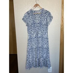 Rails Kiki Cobalt Static Ruffle Frill Button Dress Drawstring Medium Blue White